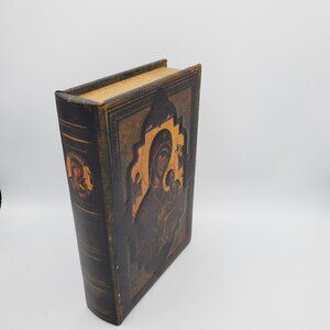 Cardboard-Wood Book Shaped Blessed Mother & Jesus Hidden Box